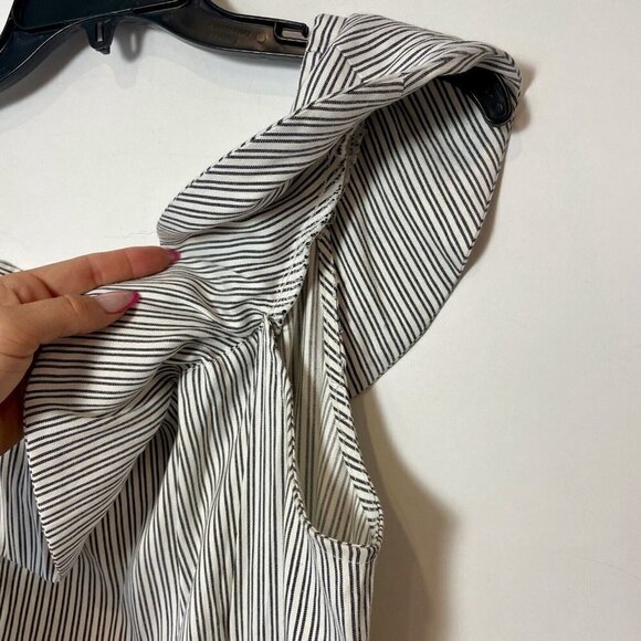 Velvet Heart Off Shoulder Fit & Flare Dress Womens L Black Belted Striped Ruffle - Picture 3 of 10